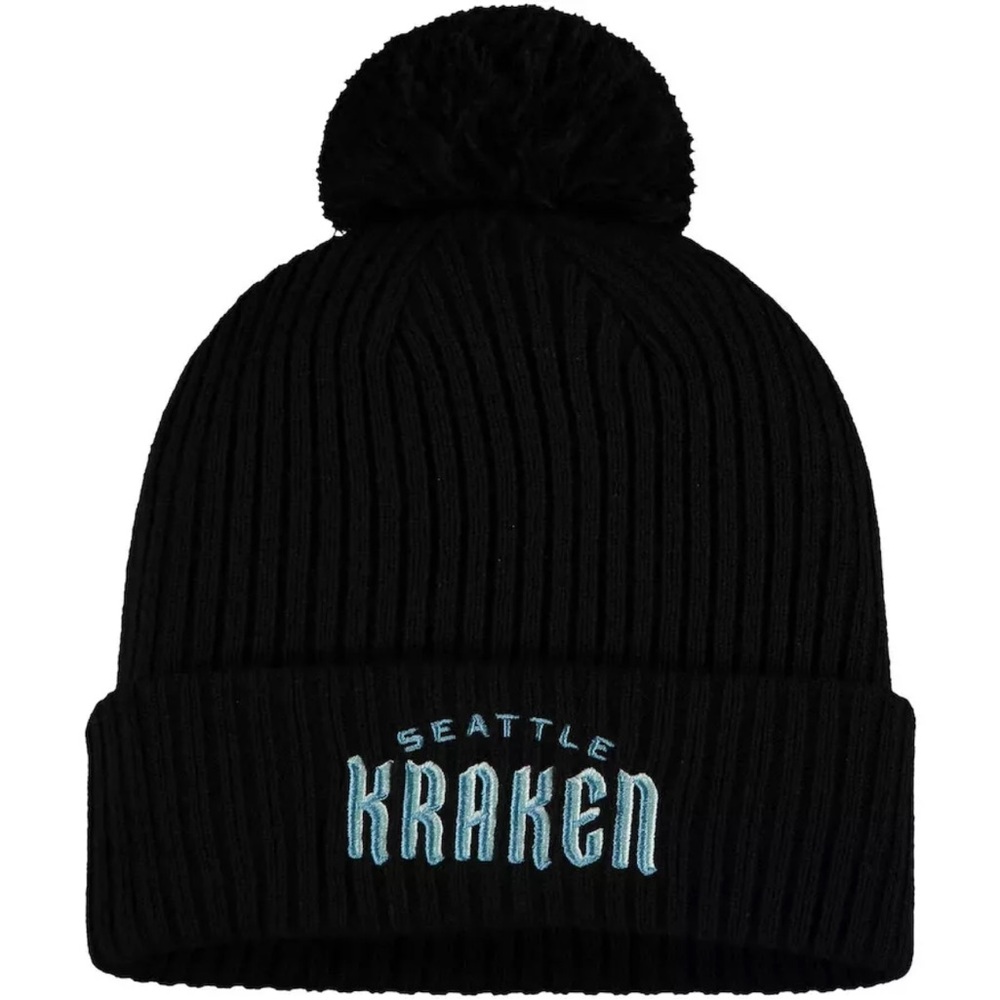 NWT Seattle Kraken Wordmark Logo Cuffed Black Knit Beanie